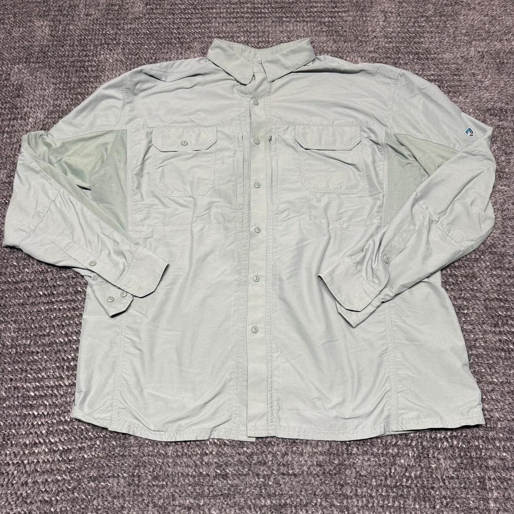 KÜHL Mens Fishing‎ Hiking Outdoor Shirt XXL Green Vented Long Sleeve